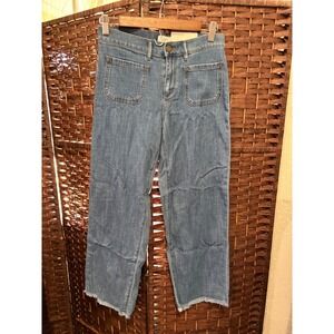 LOFT Outlet Slim Wide Leg Jeans Women's Denim‎ Cropped Fringe Hem Size 0